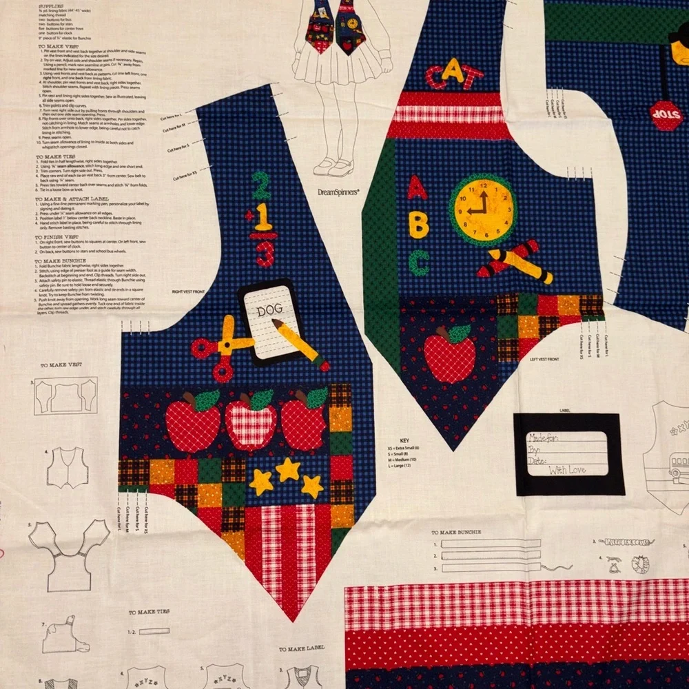 Vintage DreamSpinners Kids' Back to School Vest Cut and Sew Fabric Panel